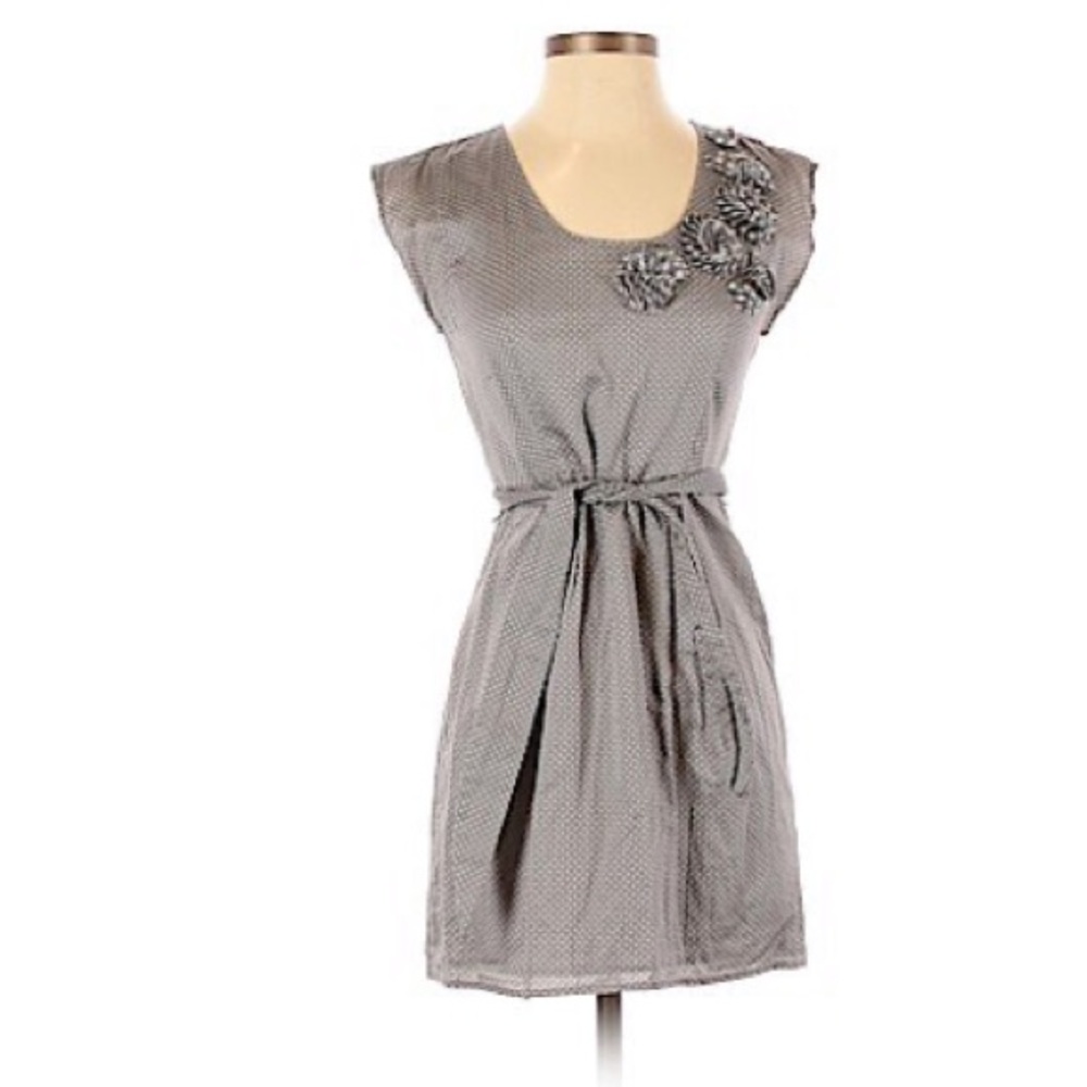 Ann Taylor- Loft-gray/white Swiss dot dress
